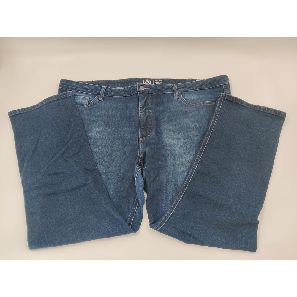 Lee‎ Regular Fit Straight Leg Mid Rise Jeans Dark Wash Blue Womens 45 x 28